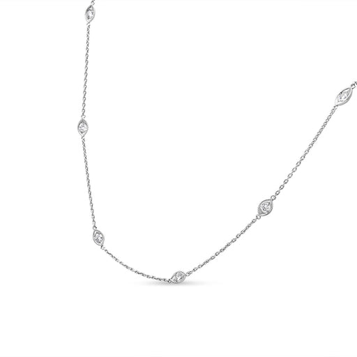 Bids.com 14K White Gold 1.00 Cttw Bezel Set Round Diamond Marquise Shaped Milgrain Station 18" Collar Necklace (G-H Color, SI1-SI2 Clarity) Necklaces White Smoke White.Gold / 18