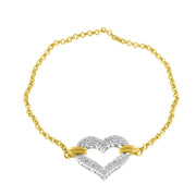 Bids.com 10K Two Tone Gold 1/4 Cttw Diamond Encrusted Heart Charm 7" Bracelet (H-I Color, I1-I2 Clarity) Bracelets White Smoke YellowWhite.Gold / 7