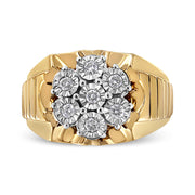 Bids.com Men's 14K Yellow Gold Plated .925 Sterling Silver 1/3 Cttw Miracle-Set Floral Diamond Cluster Ring (I-J Color, I1-I2 Clarity) - Size 10 Rings White Smoke 9 / Yellow.Sterling Silver,11 / Yellow.Sterling Silver,10 / Yellow.Sterling Silver,12 / Yellow.Sterling Silver