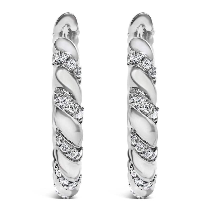 Bids.com 14K White Gold 1 1/5 Cttw Lab Grown Diamond Swirl Design 1" Inch Hoop Earrings (F-G Color, VS1-VS2 Clarity) Earrings White Smoke White.Gold / 1.2
