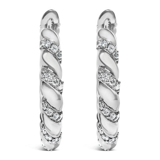 Bids.com 14K White Gold 1 1/5 Cttw Lab Grown Diamond Swirl Design 1" Inch Hoop Earrings (F-G Color, VS1-VS2 Clarity) Earrings White Smoke White.Gold / 1.2