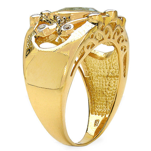 Bids.com 14K Yellow Gold Plated 3.42 Carat Genuine Blue Topaz & White Topaz .925 Sterling Silver Ring Rings White Smoke size 6.00,size 7.00,size 8.00,size 9.00