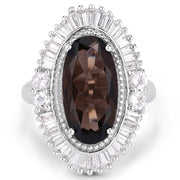 Bids.com 8.12 Carat Genuine Smoky Quartz and White Topaz .925 Sterling Silver Ring Rings White Smoke size 6.00,size 8.00,size 9.00,size 7.00,size 5.00