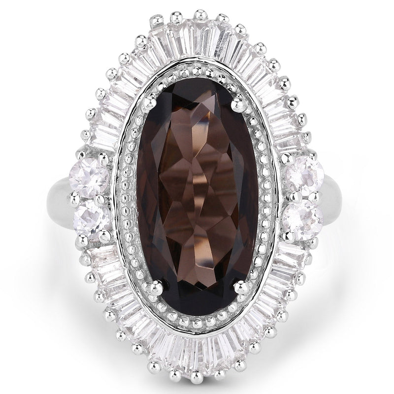 Bids.com 8.12 Carat Genuine Smoky Quartz and White Topaz .925 Sterling Silver Ring Rings White Smoke size 6.00,size 8.00,size 9.00,size 7.00,size 5.00