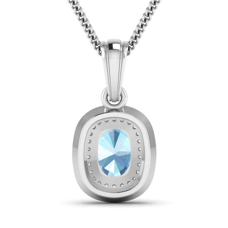Bids.com 1.35 Carat Genuine Aquamarine and White Diamond 14K White Gold Pendant Pendants White Smoke