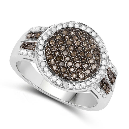 Bids.com 0.44 Carat Genuine Champagne Diamond and White Diamond .925 Sterling Silver Ring Rings White Smoke size 8.00,size 6.00,size 7.00,size 9.00,size 5.00