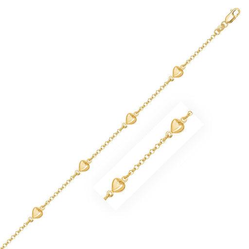 Bids.com 14k Yellow Gold Rolo Chain Bracelet with Puffed Heart Stations Bracelets White Smoke 6 / Yellow Gold,7 / Yellow Gold