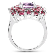 Bids.com 7.59 Carat Genuine Pink Amethyst, Rhodolite and White Topaz .925 Sterling Silver Ring Rings White Smoke size 6.00,size 8.00,size 7.00