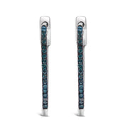 Bids.com .925 Sterling Silver 1/3 Cttw Inside Out Blue Treated Diamond 1MM Wide Hoop Earrings (Blue Color, I2-I3 Clarity) Earrings White Smoke White.Sterling Silver / 0.32