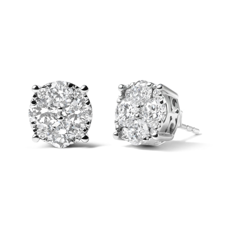 Bids.com 14K White Gold 2.00 Cttw Lab Grown Diamond Cluster Stud Earrings (G-H Color, VS1-VS2 Clarity) Earrings White Smoke White.Gold / 2