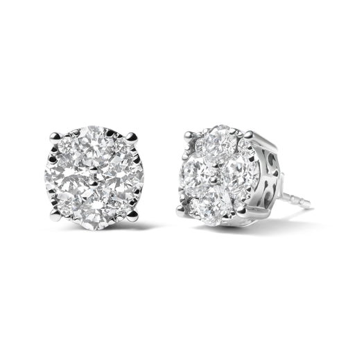 Bids.com 14K White Gold 2.00 Cttw Lab Grown Diamond Cluster Stud Earrings (G-H Color, VS1-VS2 Clarity) Earrings White Smoke White.Gold / 2