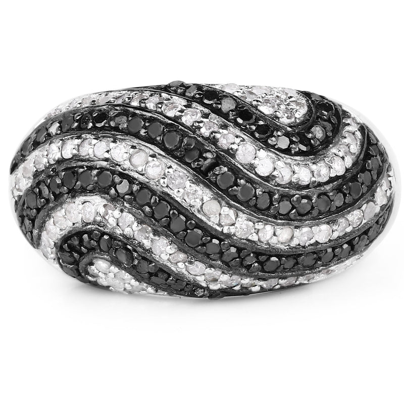 Bids.com 1.26 Carat Genuine Black Diamond and White Diamond .925 Sterling Silver Ring Rings White Smoke size 7.00,size 8.00,size 6.00,size 9.00