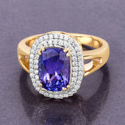 Bids.com 3.33 Carat Genuine Tanzanite and White Diamond 14K Yellow Gold Ring Rings Light Slate Gray size 6.00,size 7.00,size 8.00