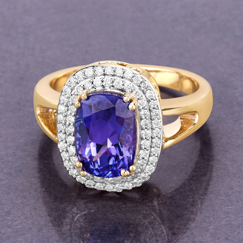 Bids.com 3.33 Carat Genuine Tanzanite and White Diamond 14K Yellow Gold Ring Rings Light Slate Gray size 6.00,size 7.00,size 8.00