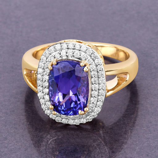 Bids.com 3.33 Carat Genuine Tanzanite and White Diamond 14K Yellow Gold Ring Rings Light Slate Gray size 6.00,size 7.00,size 8.00