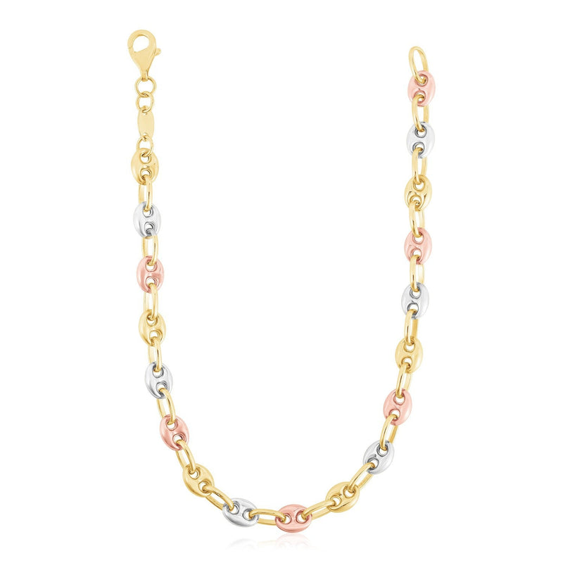 Bids.com 14k Tri Color Gold High Polish Puffed Mariner Link Chain Necklaces White Smoke 16 / Tri-Color Gold,18 / Tri-Color Gold,20 / Tri-Color Gold