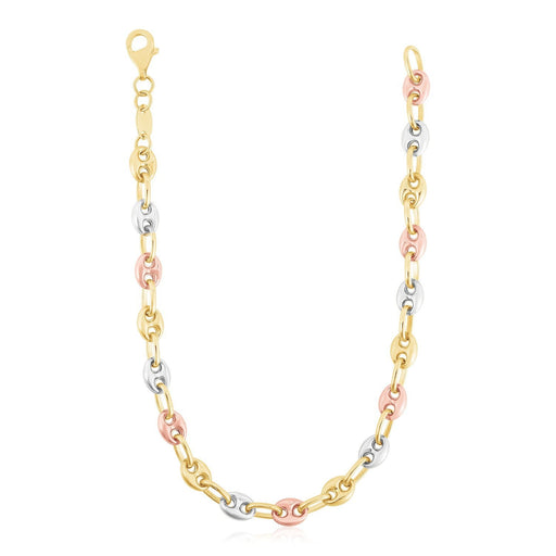Bids.com 14k Tri Color Gold High Polish Puffed Mariner Link Chain Necklaces White Smoke 16 / Tri-Color Gold,18 / Tri-Color Gold,20 / Tri-Color Gold
