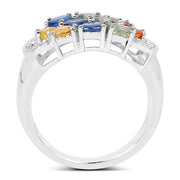 Bids.com 2.05 Carat Genuine Multi Sapphire .925 Sterling Silver Ring Rings White Smoke size 5.00,size 6.00,size 8.00,size 9.00,size 7.00
