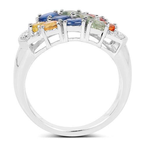 Bids.com 2.05 Carat Genuine Multi Sapphire .925 Sterling Silver Ring Rings White Smoke size 5.00,size 6.00,size 8.00,size 9.00,size 7.00