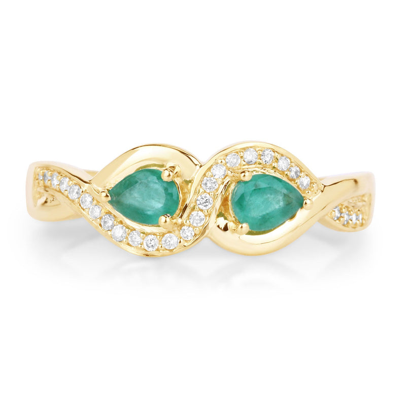 Bids.com 0.35 Carat Genuine Zambian Emerald and White Diamond 14K Yellow Gold Ring Rings White Smoke size 5.00,size 6.00,size 7.00,size 8.00,size 9.00