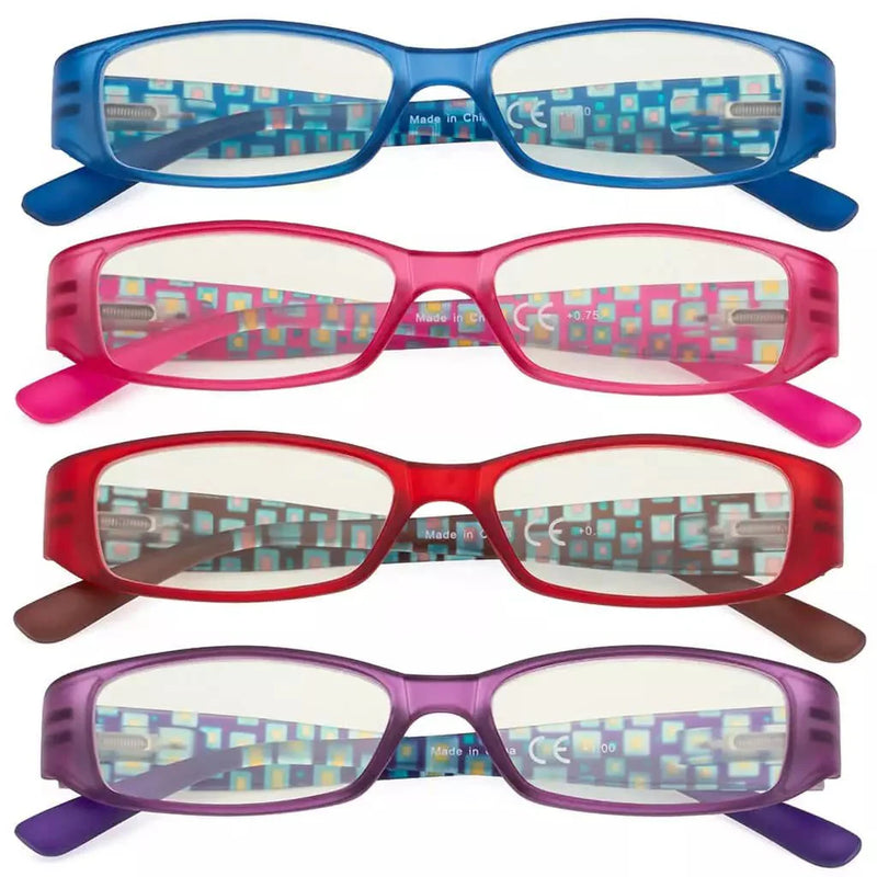 eyekeeper.com 4 Pack Blue Light Filter Reading Glasses Patterned Temple UVR081X Eyeglasses White Smoke 4 Pairs Mix / without magnification,4 Pairs Mix / +0.50,4 Pairs Mix / +0.75,4 Pairs Mix / +1.00,4 Pairs Mix / +1.25,4 Pairs Mix / +1.50,4 Pairs Mix / +1.75,4 Pairs Mix / +2.00,4 Pairs Mix / +2.50,4 Pairs Mix / +3.00