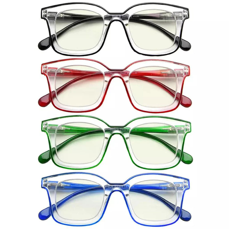 eyekeeper.com 4 Pack Chic Square Blue Light Filter Reading Glasses UV2105 Eyeglasses White Smoke 4 Pairs Mix / without magnification,4 Pairs Mix / +0.50,4 Pairs Mix / +0.75,4 Pairs Mix / +1.00,4 Pairs Mix / +1.25,4 Pairs Mix / +1.50,4 Pairs Mix / +1.75,4 Pairs Mix / +2.00,4 Pairs Mix / +2.25,4 Pairs Mix / +2.50,4 Pairs Mix / +2.75,4 Pairs Mix / +3.00