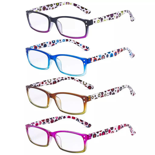 eyekeeper.com 4 Pack Cute Rectangle Dot Pattern Temples Readers R103P-A Eyeglasses White Smoke 4 Pairs Mix / +0.50,4 Pairs Mix / +0.75,4 Pairs Mix / +1.00,4 Pairs Mix / +1.25,4 Pairs Mix / +1.50,4 Pairs Mix / +1.75,4 Pairs Mix / +2.00,4 Pairs Mix / +2.50