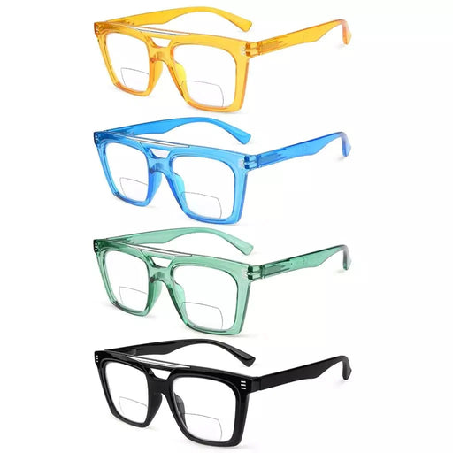 eyekeeper.com 4 Pack Double Bridge Square Bifocal Reading Glasses BR2034 Eyeglasses White Smoke 4 Pairs Mix / +1.00,4 Pairs Mix / +1.50,4 Pairs Mix / +2.00,4 Pairs Mix / +2.50,4 Pairs Mix / +3.00,4 Pairs Mix / +3.50