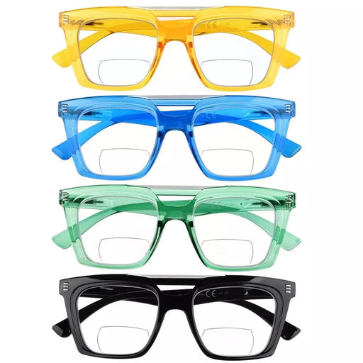 eyekeeper.com 4 Pack Double Bridge Square Bifocal Reading Glasses BR2034 Eyeglasses White Smoke 4 Pairs Mix / +1.00,4 Pairs Mix / +1.50,4 Pairs Mix / +2.00,4 Pairs Mix / +2.50,4 Pairs Mix / +3.00,4 Pairs Mix / +3.50
