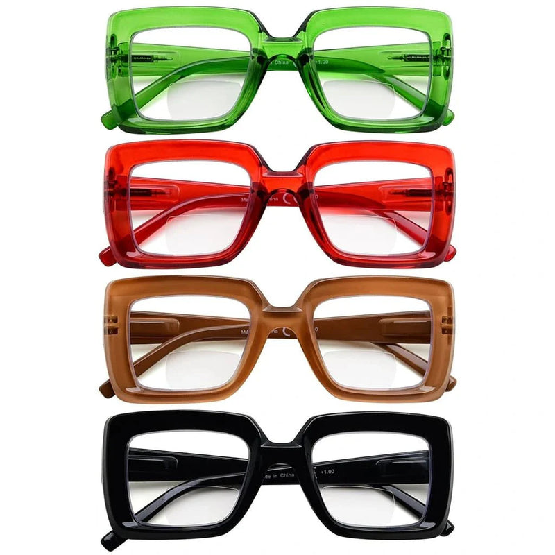 eyekeeper.com 4 Pack Funky Thicker Frame Bifocal Reading Glasses BR2101 Eyeglasses White Smoke 4 Pairs Mix / +1.00