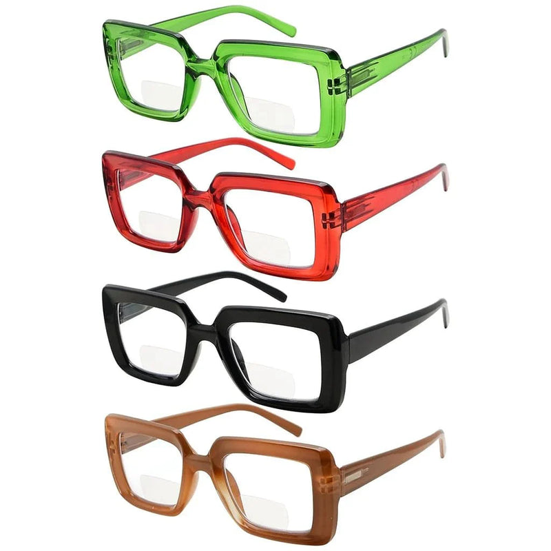 eyekeeper.com 4 Pack Funky Thicker Frame Bifocal Reading Glasses BR2101 Eyeglasses White Smoke 4 Pairs Mix / +1.00