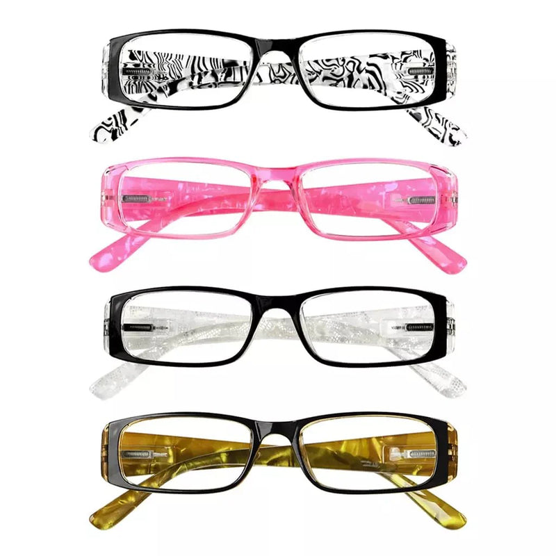 eyekeeper.com 4 Pack Gem Pattern Arms Reading Glasses Rectangular Readers R006-C1-C4 Eyeglasses White Smoke 4 Pairs Mix / +0.50,4 Pairs Mix / +0.75,4 Pairs Mix / +1.00,4 Pairs Mix / +1.25,4 Pairs Mix / +1.50,4 Pairs Mix / +1.75,4 Pairs Mix / +2.00,4 Pairs Mix / +2.25,4 Pairs Mix / +2.50,4 Pairs Mix / +2.75,4 Pairs Mix / +3.00,4 Pairs Mix / +3.50,4 Pairs Mix / +
