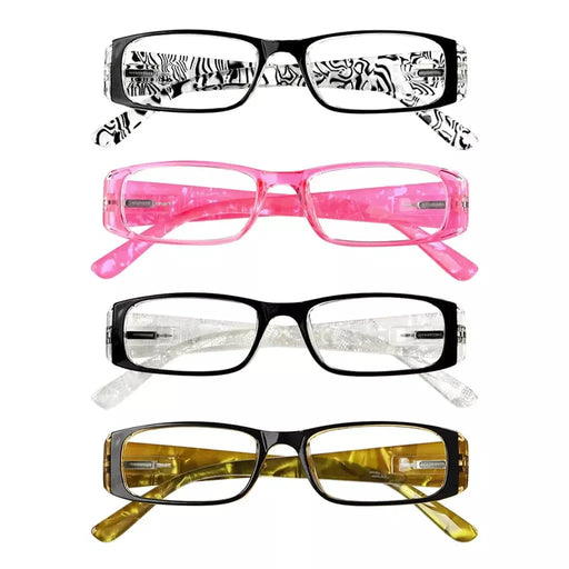 eyekeeper.com 4 Pack Gem Pattern Arms Reading Glasses Rectangular Readers R006-C1-C4 Eyeglasses White Smoke 4 Pairs Mix / +0.50,4 Pairs Mix / +0.75,4 Pairs Mix / +1.00,4 Pairs Mix / +1.25,4 Pairs Mix / +1.50,4 Pairs Mix / +1.75,4 Pairs Mix / +2.00,4 Pairs Mix / +2.25,4 Pairs Mix / +2.50,4 Pairs Mix / +2.75,4 Pairs Mix / +3.00,4 Pairs Mix / +3.50,4 Pairs Mix / +