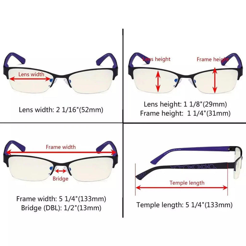 eyekeeper.com 4 Pack Half-rim Blue Light Filter Eyeglasses UV17006 Eyeglasses White Smoke 4 Pairs Mix / without magnification