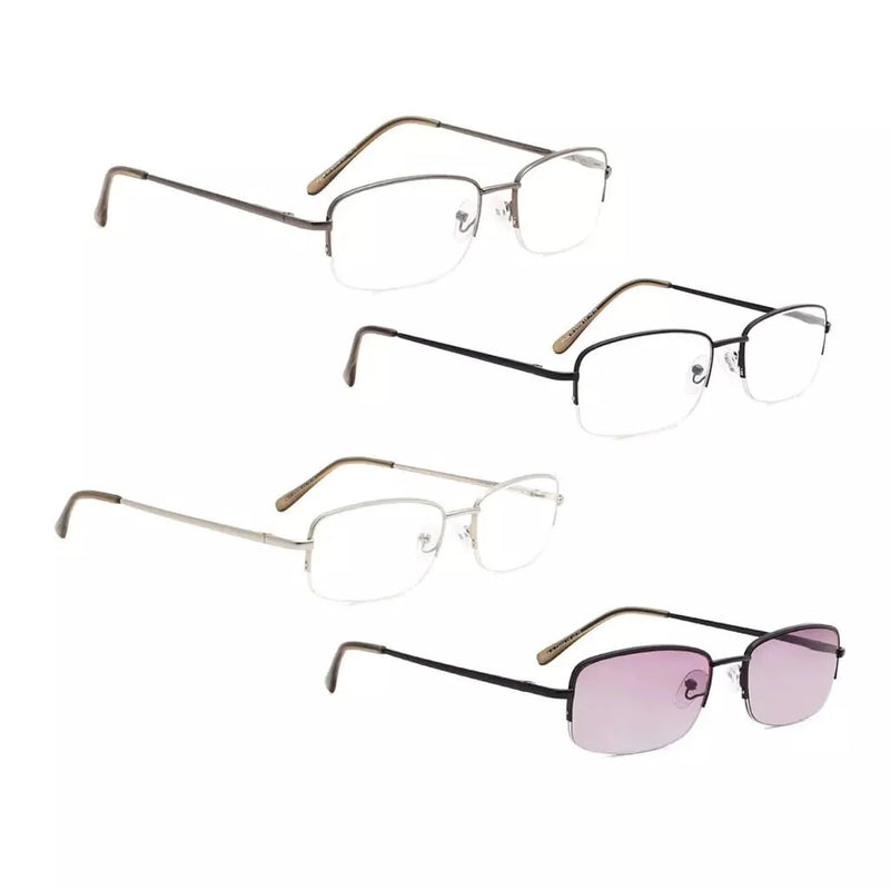 eyekeeper.com 4 Pack Half-rim Metal Reading Glasses Include Sunglasses 3-R15015 Eyeglasses White Smoke 4 Pairs Mix / +0.50,4 Pairs Mix / +0.75,4 Pairs Mix / +1.00,4 Pairs Mix / +1.25,4 Pairs Mix / +1.50,4 Pairs Mix / +1.75,4 Pairs Mix / +2.00,4 Pairs Mix / +2.25,4 Pairs Mix / +2.50,4 Pairs Mix / +2.75,4 Pairs Mix / +3.00,4 Pairs Mix / +3.50,4 Pairs Mix / +