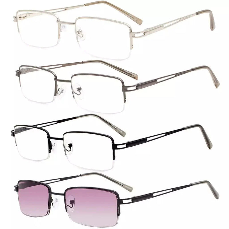 eyekeeper.com 4 Pack Half-rim Metal Reading Glasses with Reading Sunglasses R15014 Eyeglasses White Smoke 4 Pairs Mix / +0.50,4 Pairs Mix / +0.75,4 Pairs Mix / +1.00,4 Pairs Mix / +1.25,4 Pairs Mix / +1.50,4 Pairs Mix / +1.75,4 Pairs Mix / +2.00,4 Pairs Mix / +2.25,4 Pairs Mix / +2.50,4 Pairs Mix / +2.75,4 Pairs Mix / +3.00,4 Pairs Mix / +3.50,4 Pairs Mix / +