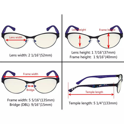 eyekeeper.com 4 Pack Metal Frame Blue Light Filter Eyeglasses UV17004 Eyeglasses White Smoke 4 Pairs Mix / without magnification