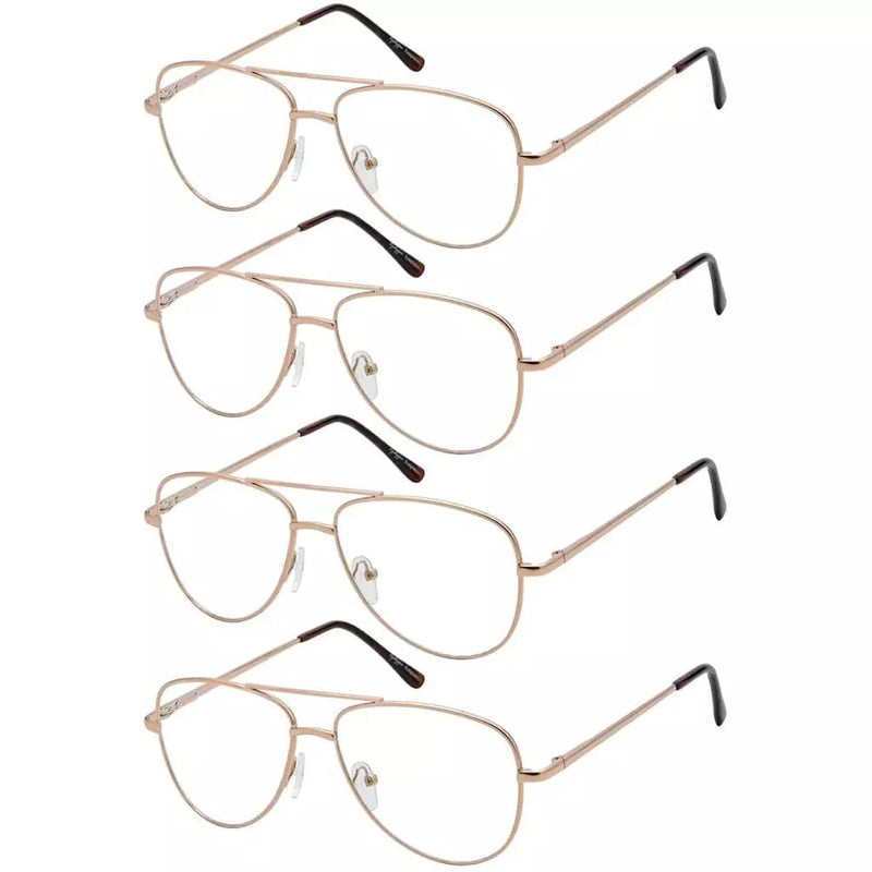 eyekeeper.com 4 Pack Pilot Reading Glasses Metal Frame Readers R1502 Eyeglasses White Smoke Gold-4pcs / without magnification