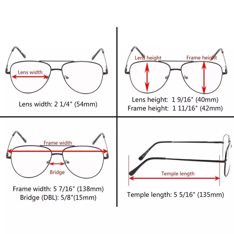 eyekeeper.com 4 Pack Pilot Reading Glasses Metal Frame Readers R1502 Eyeglasses White Smoke Black-4pcs / without magnification,Black-4pcs / +0.50,Gunmetal-4pcs / without magnification,Silver-4pcs / without magnification,Silver-4pcs / +0.75,Gold-4pcs / without magnification