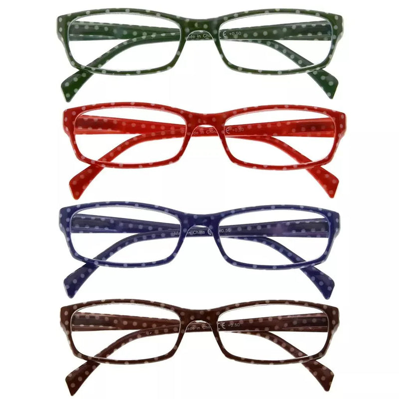 eyekeeper.com 4 Pack Polka Dots Pattern Temple Reading Glasses RT1803PB Eyeglasses White Smoke 4 Pairs Mix / +0.50,4 Pairs Mix / +0.75,4 Pairs Mix / +1.00,4 Pairs Mix / +1.25,4 Pairs Mix / +1.50,4 Pairs Mix / +1.75,4 Pairs Mix / +2.00,4 Pairs Mix / +2.25,4 Pairs Mix / +2.50,4 Pairs Mix / +3.00,4 Pairs Mix / +3.50,4 Pairs Mix / +4.00