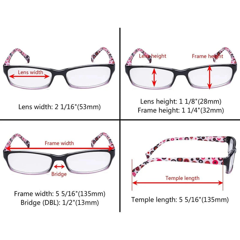 eyekeeper.com 4 Pack Polka Dots Rectangle Reading Glasses RT1803P Eyeglasses White Smoke 4 Pairs Mix / +0.50,4 Pairs Mix / +0.75,4 Pairs Mix / +1.00,4 Pairs Mix / +1.25,4 Pairs Mix / +1.50,4 Pairs Mix / +1.75,4 Pairs Mix / +2.00,4 Pairs Mix / +2.25,4 Pairs Mix / +2.50,4 Pairs Mix / +2.75,4 Pairs Mix / +3.00,4 Pairs Mix / +3.50,4 Pairs Mix / +