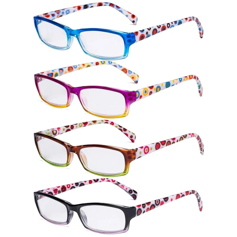 eyekeeper.com 4 Pack Polka Dots Rectangle Reading Glasses RT1803P Eyeglasses White Smoke 4 Pairs Mix / +0.50,4 Pairs Mix / +0.75,4 Pairs Mix / +1.00,4 Pairs Mix / +1.25,4 Pairs Mix / +1.50,4 Pairs Mix / +1.75,4 Pairs Mix / +2.00,4 Pairs Mix / +2.25,4 Pairs Mix / +2.50,4 Pairs Mix / +2.75,4 Pairs Mix / +3.00,4 Pairs Mix / +3.50,4 Pairs Mix / +