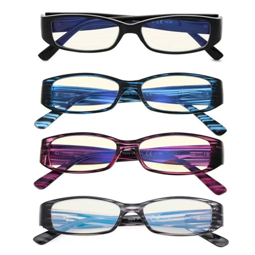 eyekeeper.com 4 Pack Rectangle Blue Light Filter Reading Glasses UVR081 Eyeglasses White Smoke 4 Pairs Mix / without magnification