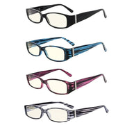 eyekeeper.com 4 Pack Rectangle Blue Light Filter Reading Glasses UVR081 Eyeglasses White Smoke 4 Pairs Mix / without magnification