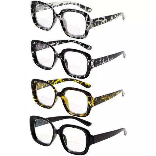 eyekeeper.com 4 Pack Square Thicker Frame Bifocal Reading Glasses BR2035 Eyeglasses White Smoke 4 Pairs Mix / +1.00,4 Pairs Mix / +1.50,4 Pairs Mix / +2.00,4 Pairs Mix / +2.50,4 Pairs Mix / +3.00,4 Pairs Mix / +3.50