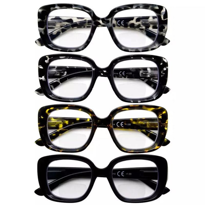 eyekeeper.com 4 Pack Square Thicker Frame Bifocal Reading Glasses BR2035 Eyeglasses White Smoke 4 Pairs Mix / +1.00,4 Pairs Mix / +1.50,4 Pairs Mix / +2.00,4 Pairs Mix / +2.50,4 Pairs Mix / +3.00,4 Pairs Mix / +3.50