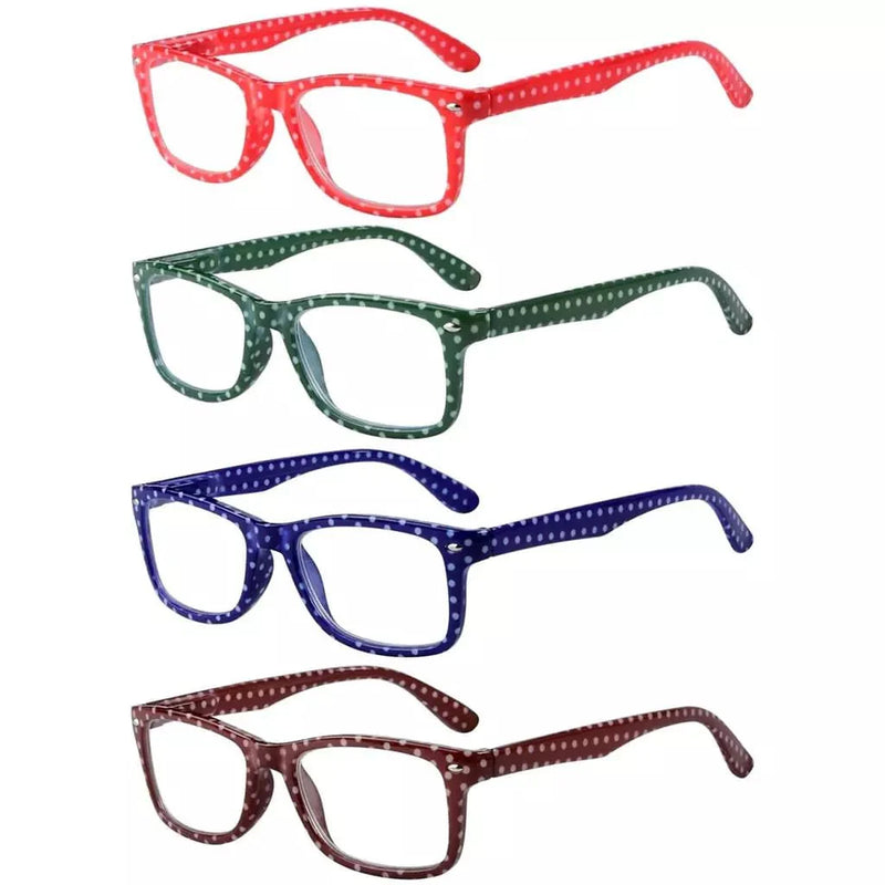 eyekeeper.com 4 Pack Stylish Rrectangle Polka Dots Reading Glasses R075P Eyeglasses White Smoke 4 Pairs Mix / +0.50,4 Pairs Mix / +0.75,4 Pairs Mix / +1.00,4 Pairs Mix / +1.25,4 Pairs Mix / +1.50,4 Pairs Mix / +1.75,4 Pairs Mix / +2.00,4 Pairs Mix / +2.25,4 Pairs Mix / +2.50,4 Pairs Mix / +2.75,4 Pairs Mix / +3.00,4 Pairs Mix / +3.50,4 Pairs Mix / +