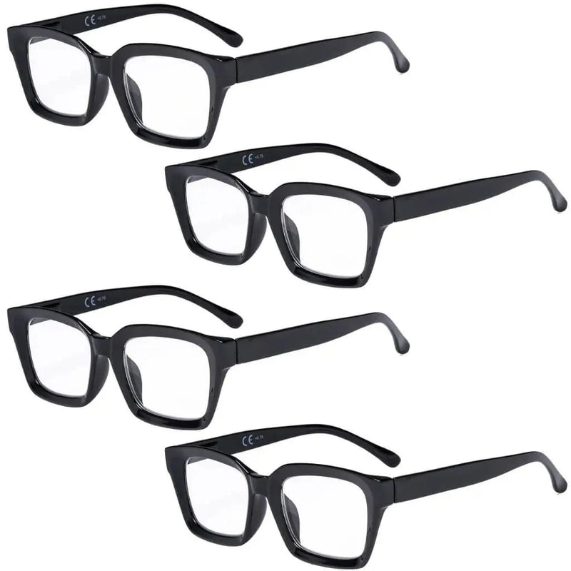 eyekeeper.com 4 Pack Stylish Square Reading Glasses Thicker Frame Readers R9106-A Eyeglasses White Smoke Black-4pcs / without magnification,Black-4pcs / +0.50,Black-4pcs / +0.75,Black-4pcs / +1.00,Black-4pcs / +1.25,Black-4pcs / +1.50,Black-4pcs / +1.75,Black-4pcs / +2.00,Black-4pcs / +2.25,Black-4pcs / +2.50,Black-4pcs / +2.75,Black-4pcs / +3.00,Black-4pcs