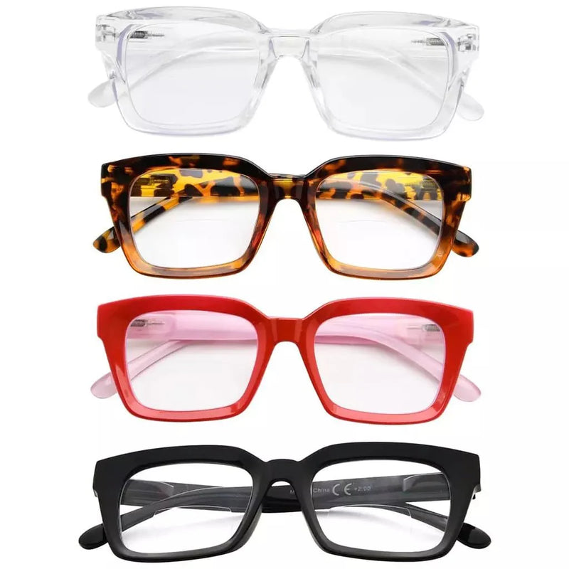 eyekeeper.com 4 Pack Thicker Frame Bifocal Reading Glasses Square Readers BR9106 Eyeglasses White Smoke 4 Pairs Mix / +1.00,4 Pairs Mix / +1.50,4 Pairs Mix / +2.00,4 Pairs Mix / +2.50,4 Pairs Mix / +3.00