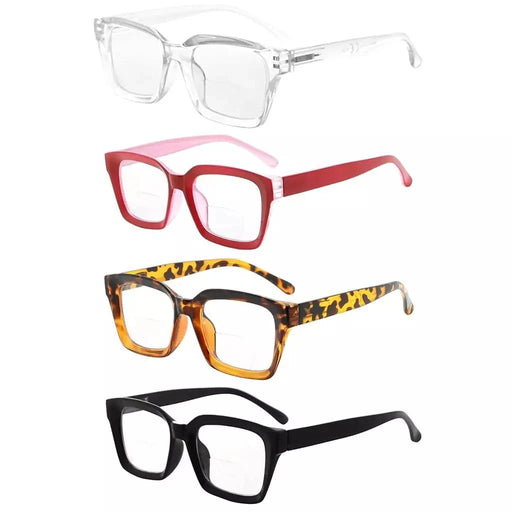 eyekeeper.com 4 Pack Thicker Frame Bifocal Reading Glasses Square Readers BR9106 Eyeglasses White Smoke 4 Pairs Mix / +1.00,4 Pairs Mix / +1.50,4 Pairs Mix / +2.00,4 Pairs Mix / +2.50,4 Pairs Mix / +3.00